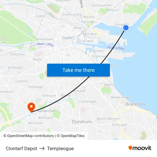 Clontarf Depot to Templeogue map