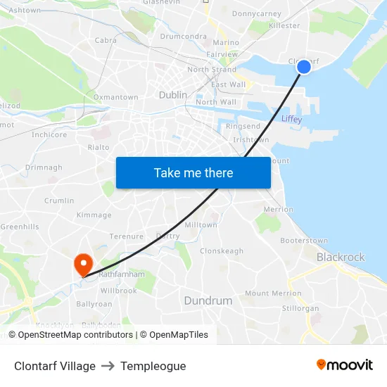 Clontarf Village to Templeogue map