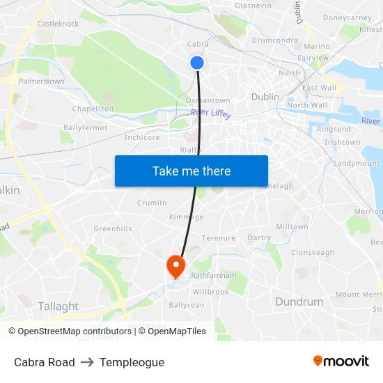 Cabra Road to Templeogue map