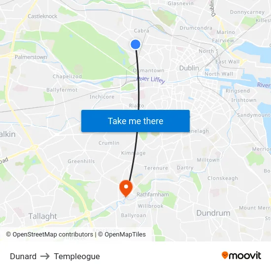 Dunard to Templeogue map