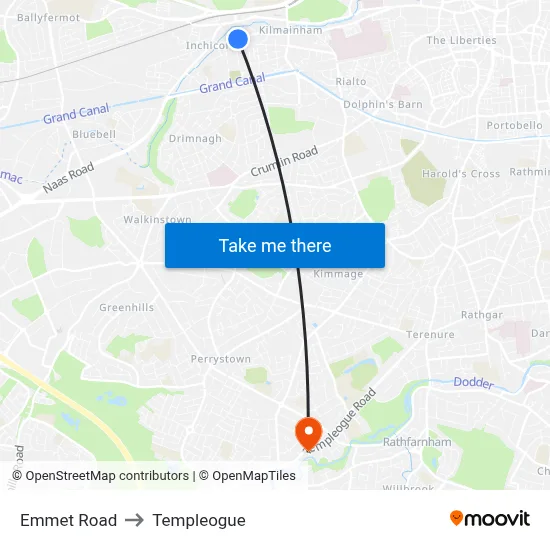 Emmet Road to Templeogue map