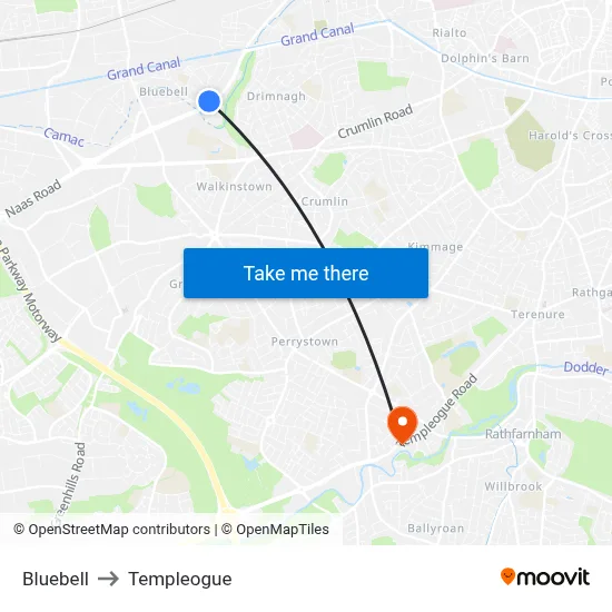 Bluebell to Templeogue map