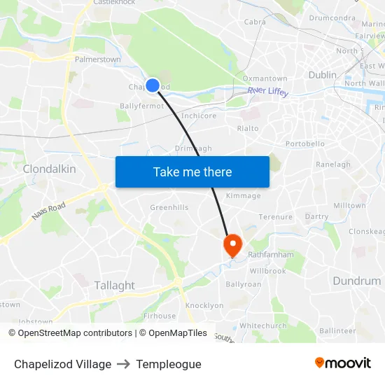 Chapelizod Village to Templeogue map