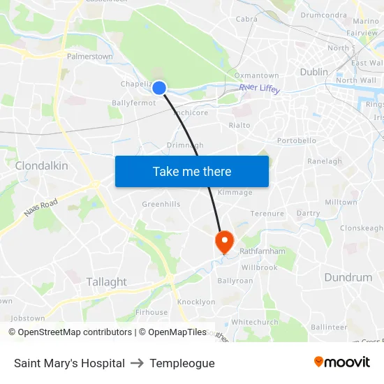 Saint Mary's Hospital to Templeogue map