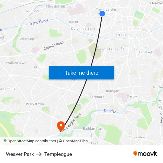 Weaver Park to Templeogue map