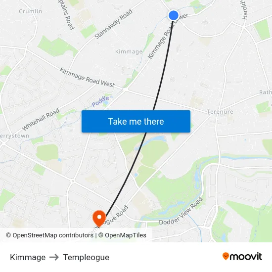 Kimmage to Templeogue map