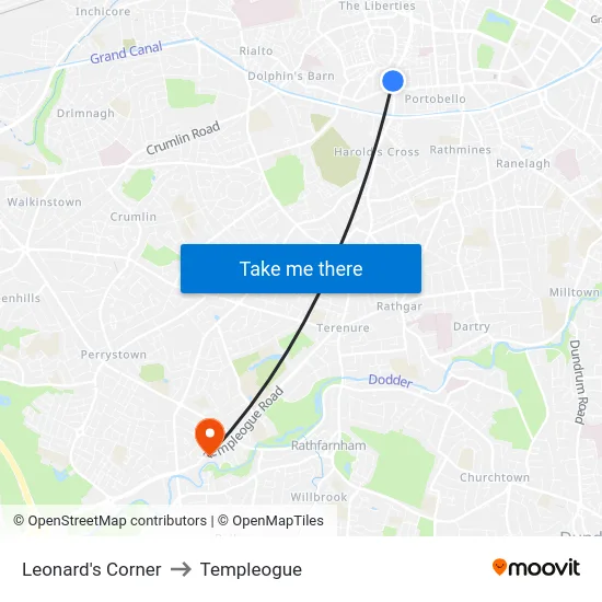 Leonard's Corner to Templeogue map