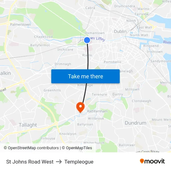 St Johns Road West to Templeogue map