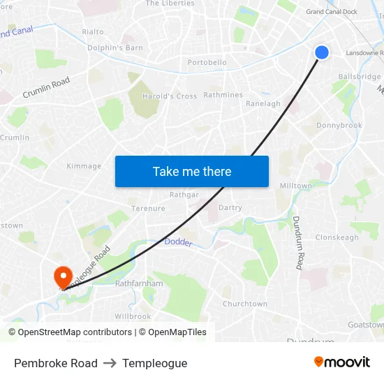 Pembroke Road to Templeogue map