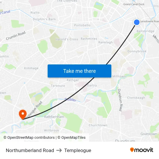 Northumberland Road to Templeogue map