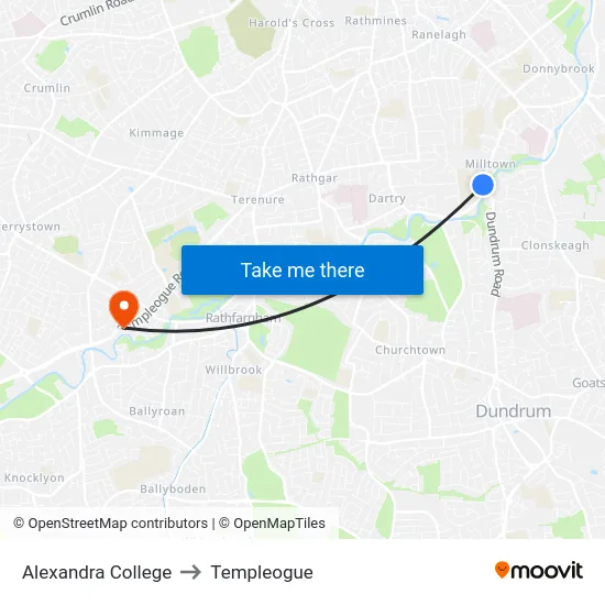 Alexandra College to Templeogue map