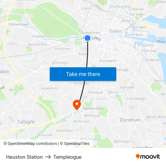 Heuston Station to Templeogue map