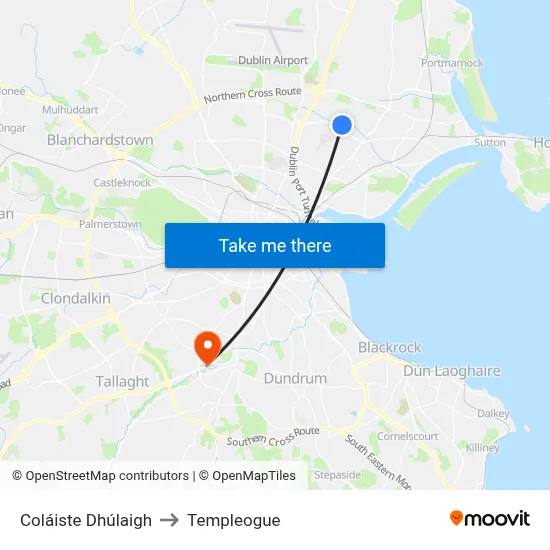 Coláiste Dhúlaigh to Templeogue map