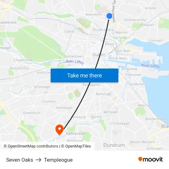 Seven Oaks to Templeogue map