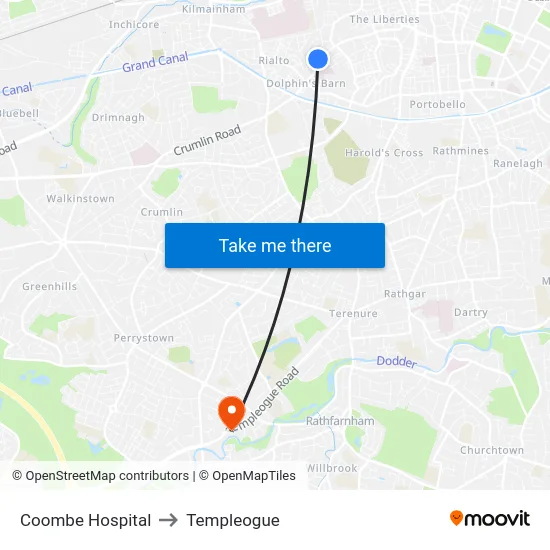 Coombe Hospital to Templeogue map