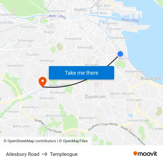 Ailesbury Road to Templeogue map