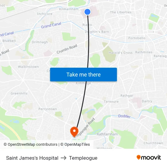 Saint James's Hospital to Templeogue map
