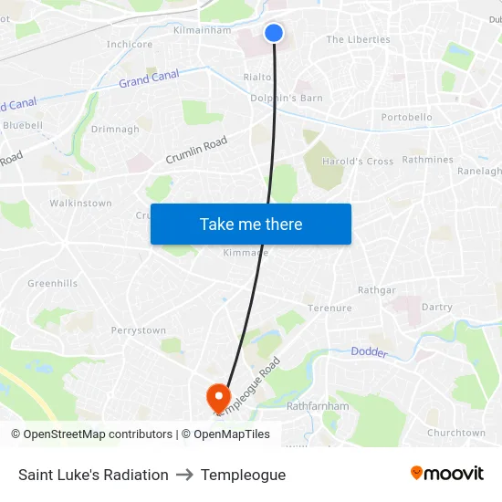 Saint Luke's Radiation to Templeogue map