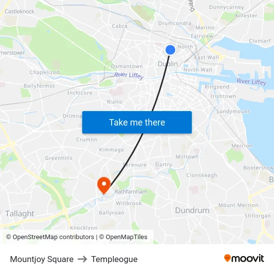 Mountjoy Square to Templeogue map