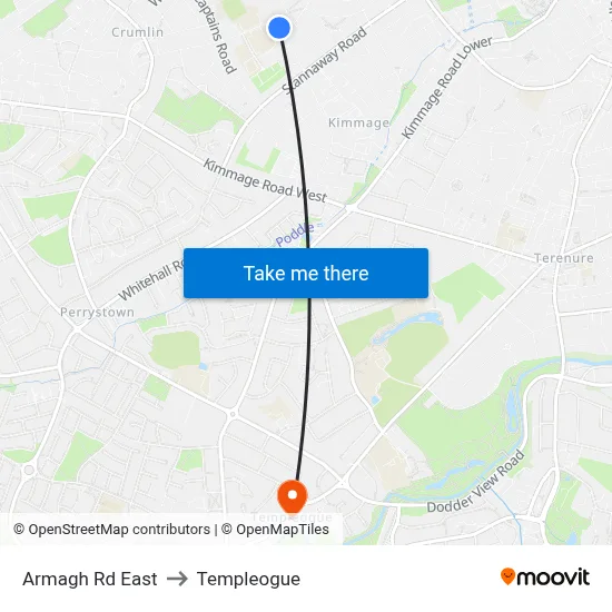 Armagh Rd East to Templeogue map
