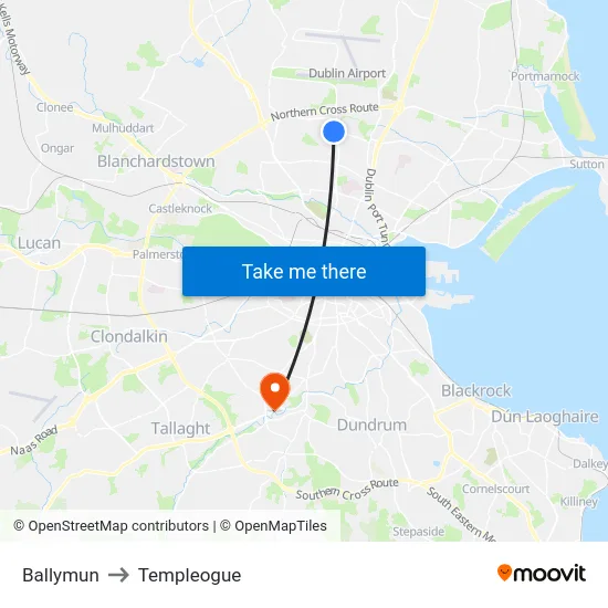 Ballymun to Templeogue map