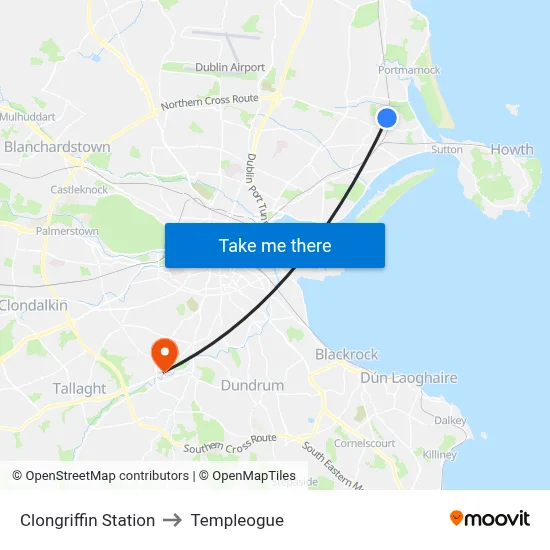 Clongriffin Station to Templeogue map