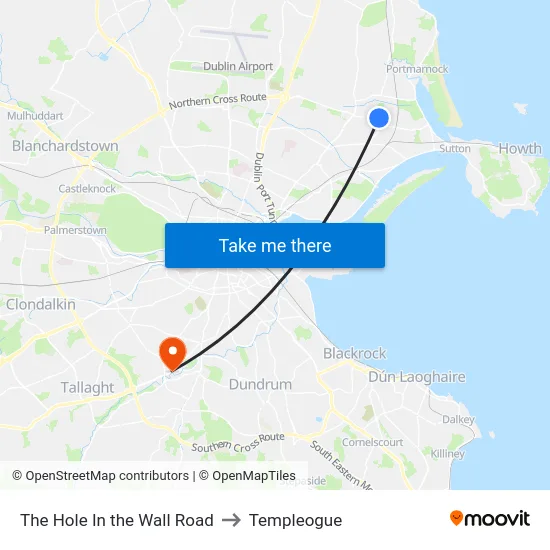 The Hole In the Wall Road to Templeogue map