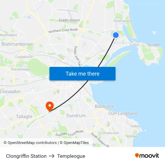 Clongriffin Station to Templeogue map
