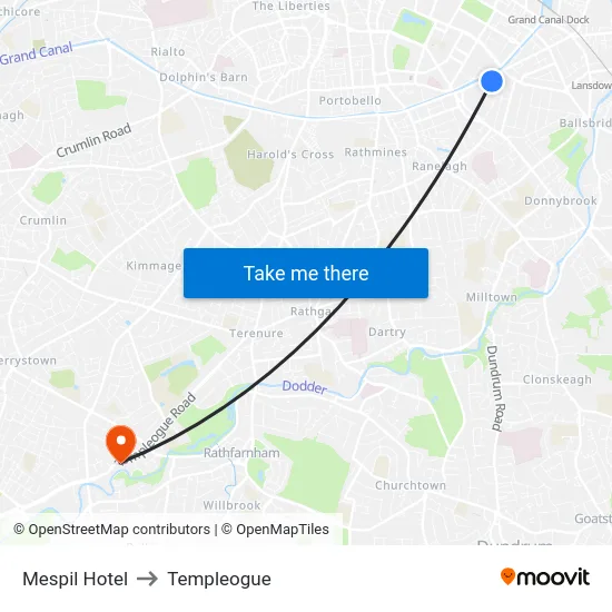 Mespil Hotel to Templeogue map