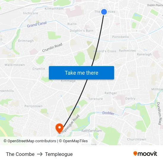 The Coombe to Templeogue map
