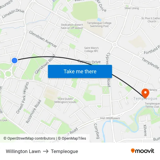 Willington Lawn to Templeogue map