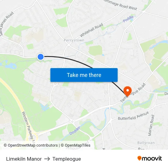 Limekiln Mnr to Templeogue map