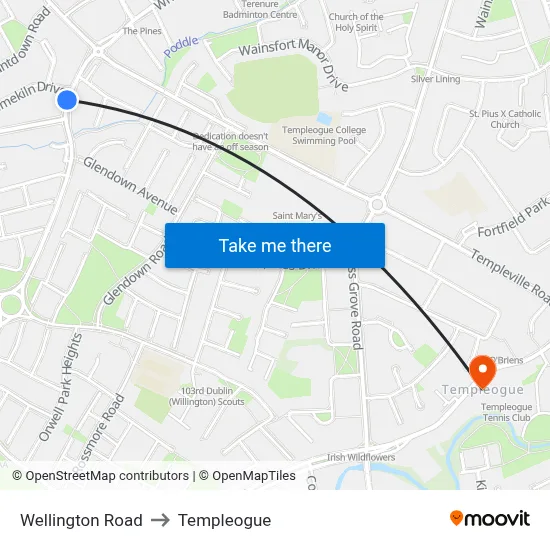 Wellington Road to Templeogue map