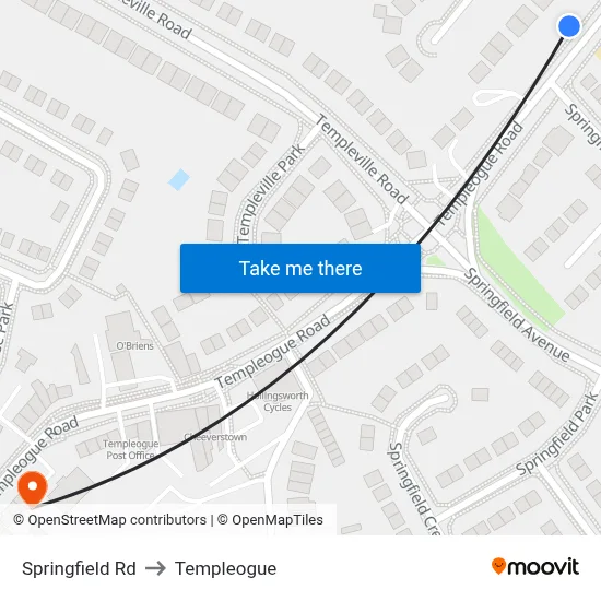 Springfield Rd to Templeogue map