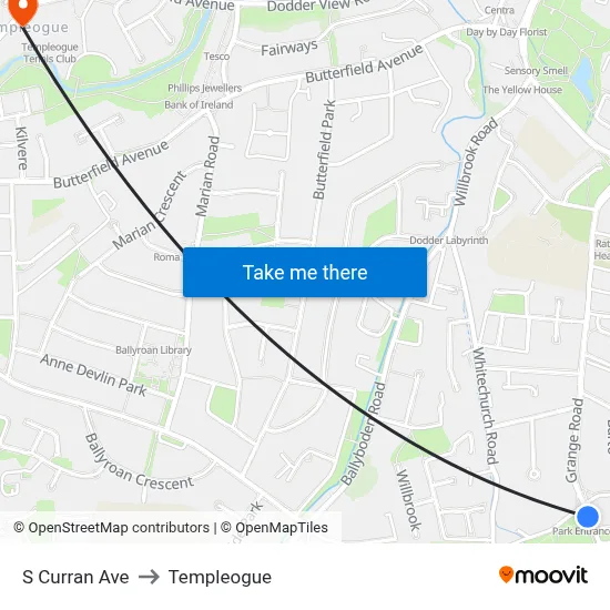 S Curran Ave to Templeogue map