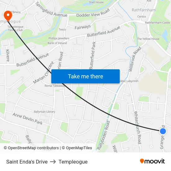 Saint Enda's Drive to Templeogue map