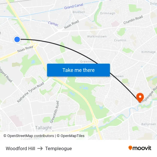 Woodford Hill to Templeogue map