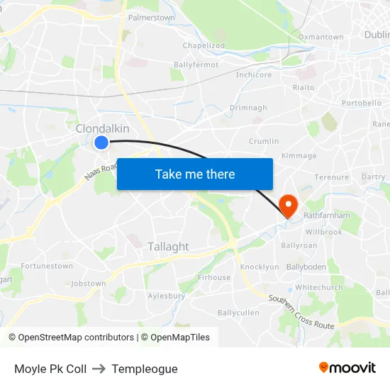 Moyle Pk Coll to Templeogue map