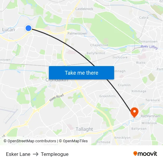 Esker Lane to Templeogue map