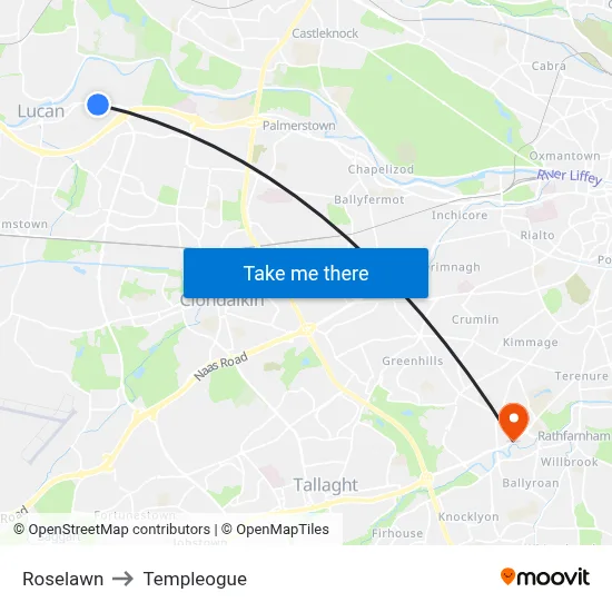 Roselawn to Templeogue map