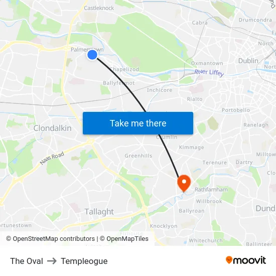 The Oval to Templeogue map