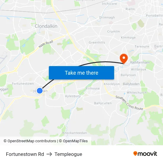 Fortunestown Rd to Templeogue map