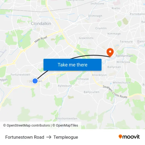 Fortunestown Road to Templeogue map