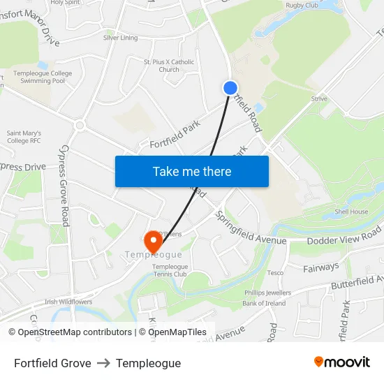 Fortfield Grove to Templeogue map