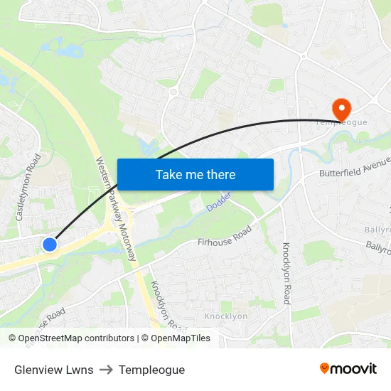 Glenview Lwns to Templeogue map