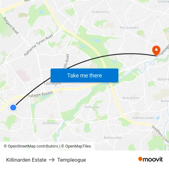 Killinarden Estate to Templeogue map