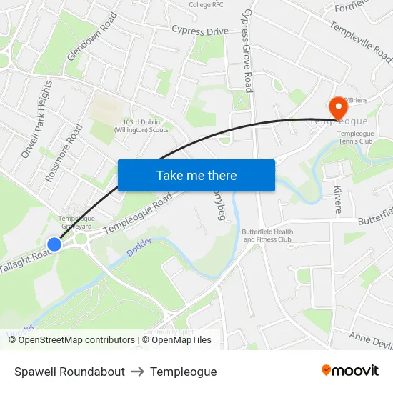 Spawell Roundabout to Templeogue map