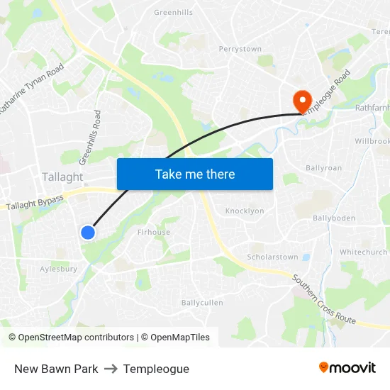 New Bawn Park to Templeogue map