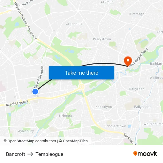 Bancroft to Templeogue map