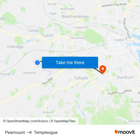 Peamount to Templeogue map